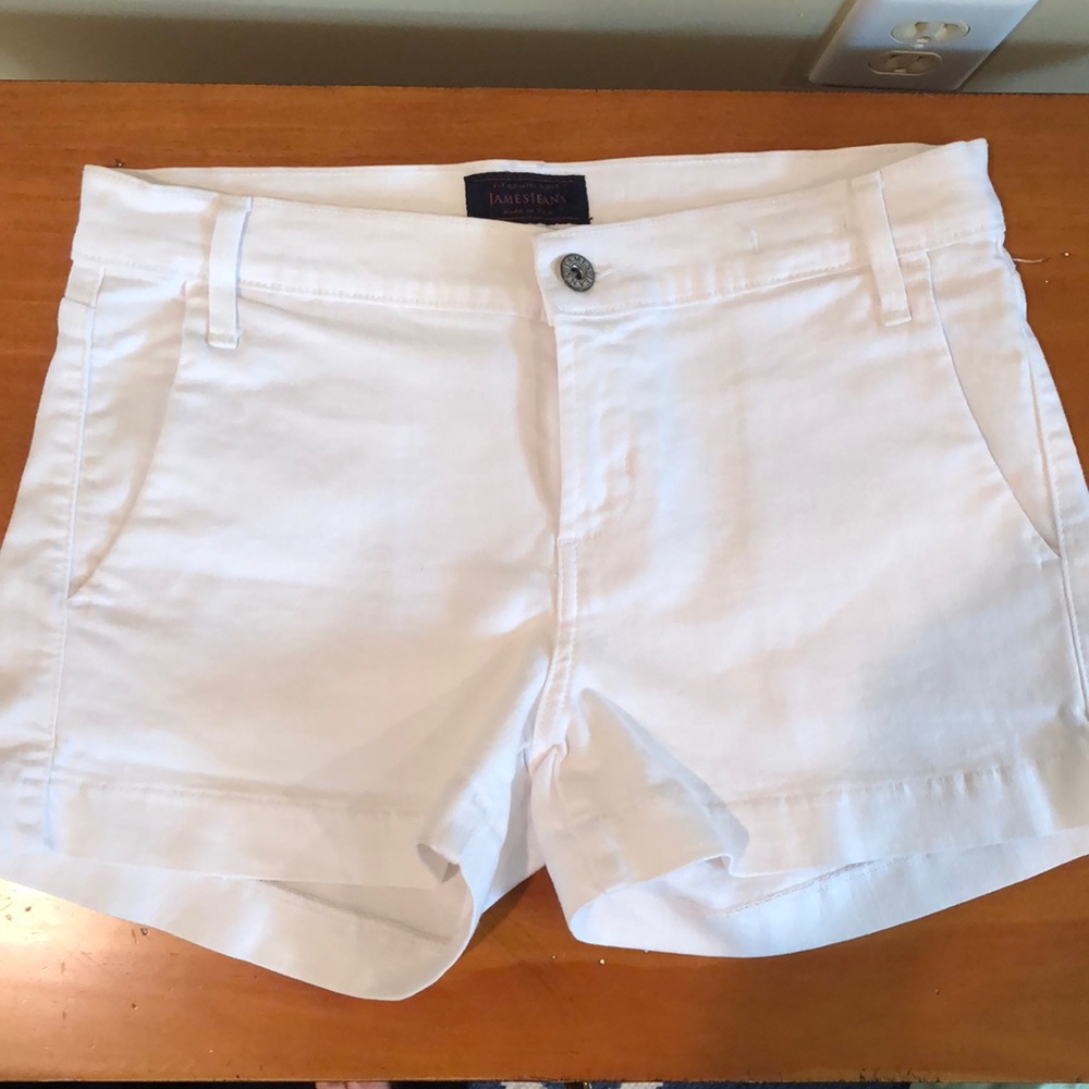 White denim shorts; Olivia by James Jeans
